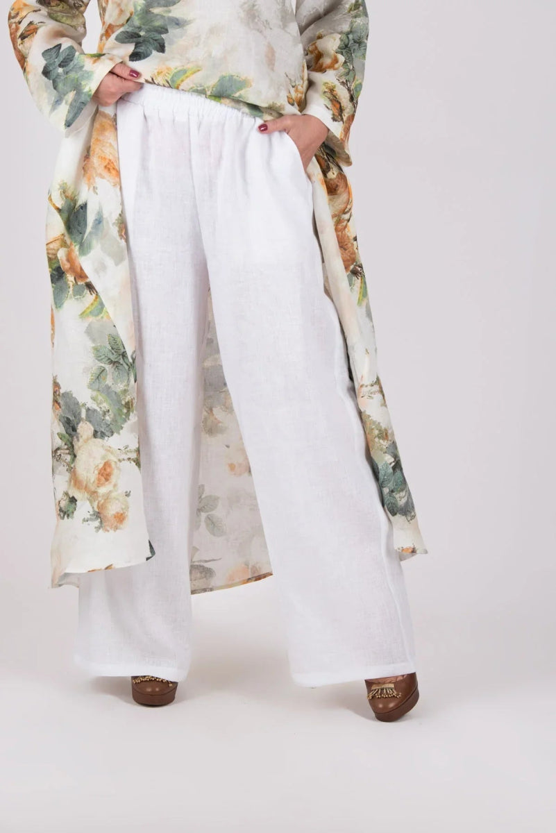 JESIKA WHITE WIDE LINEN PANTS - EUG Fashion