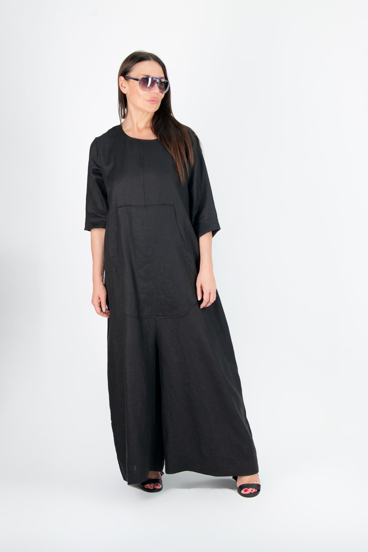 wide linen jumpsuit #black