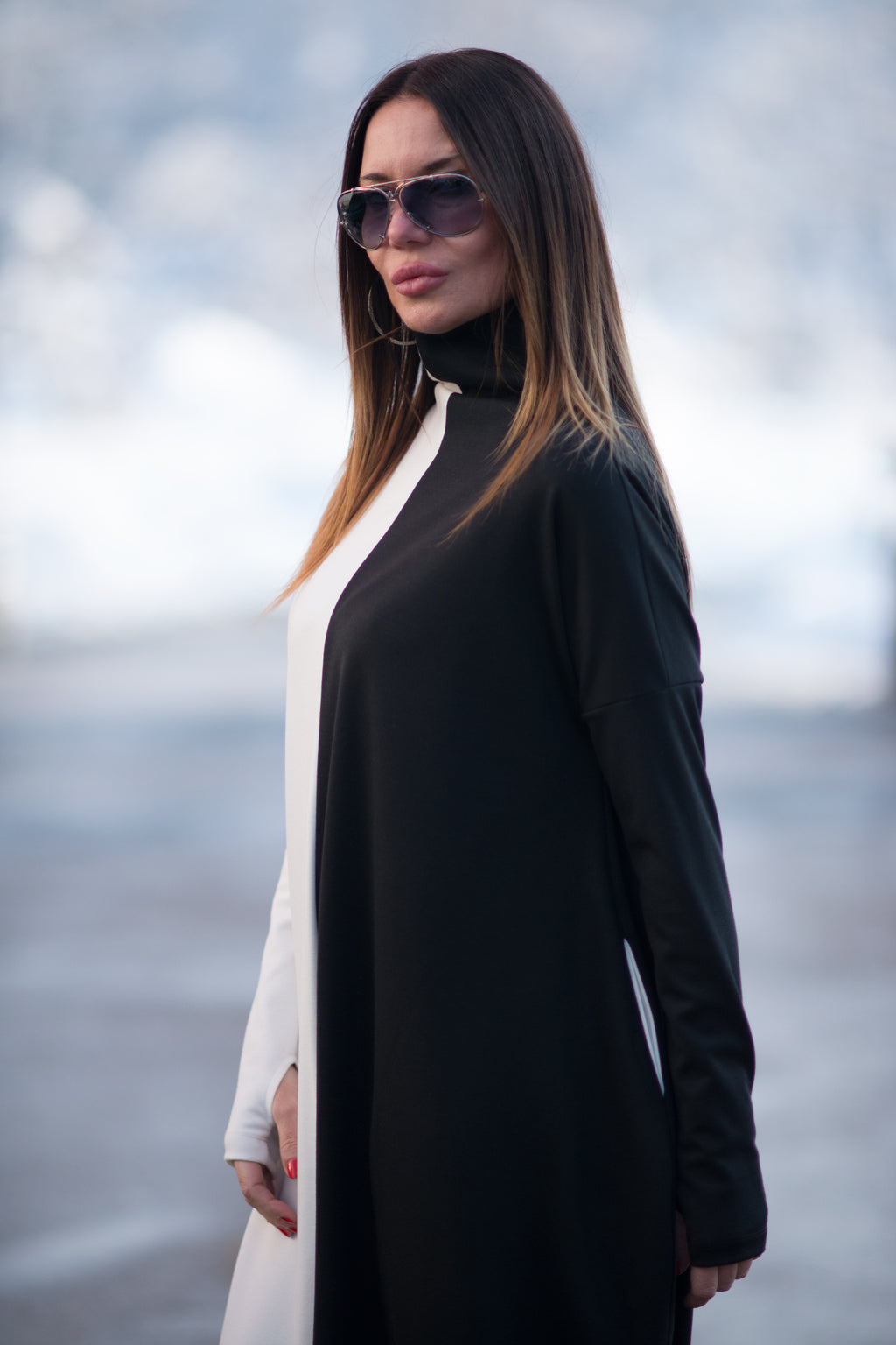Black and white wide cotton winter jumpsuit - EUG fashion #black-white