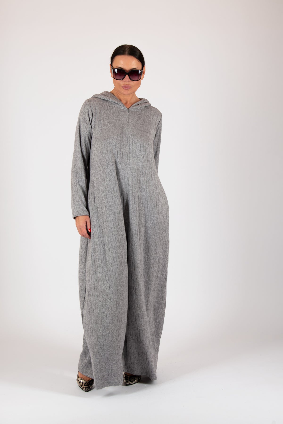 knitted hooded jumpsuit #light-grey