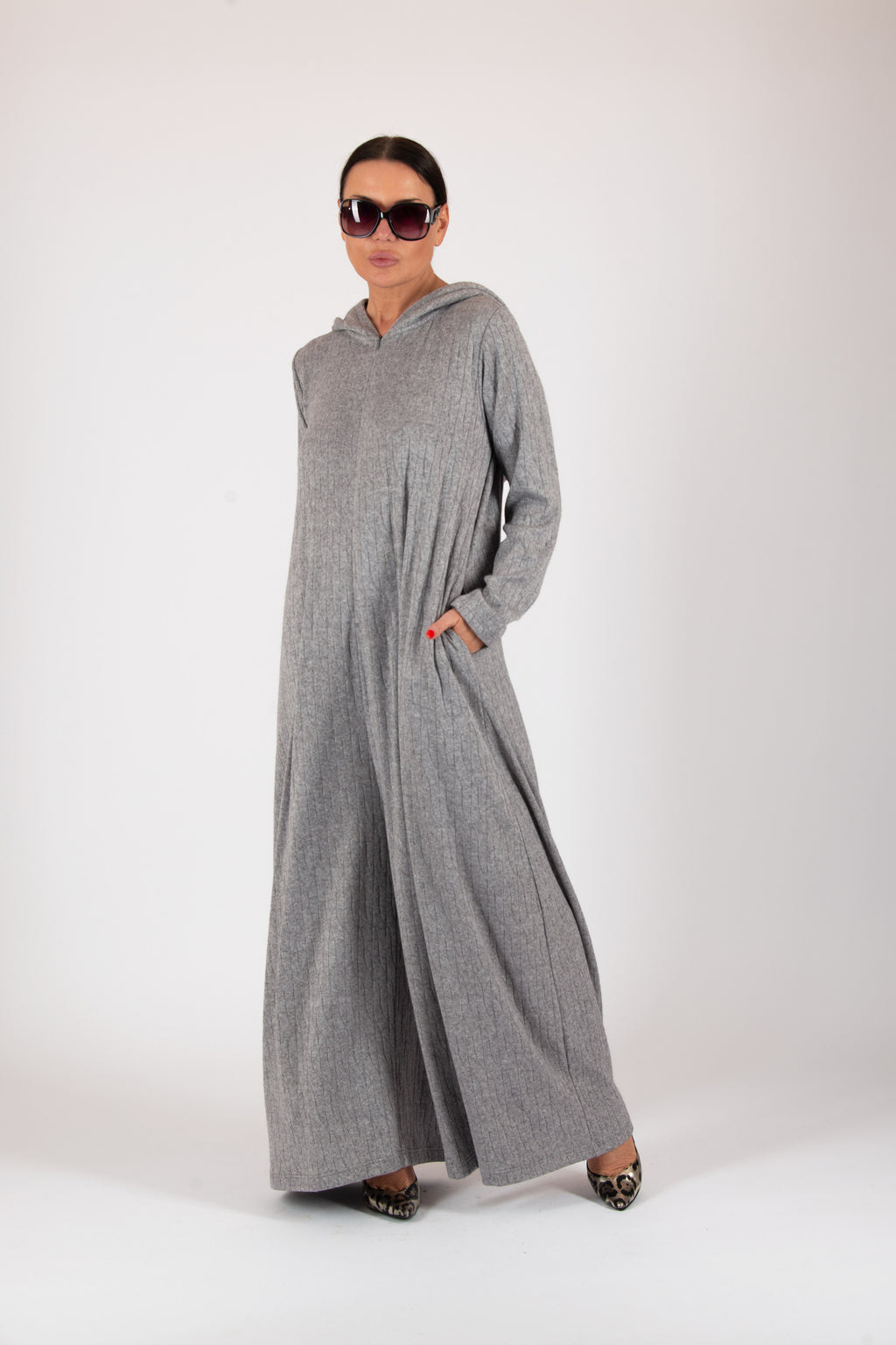 knitted hooded jumpsuit #light-grey