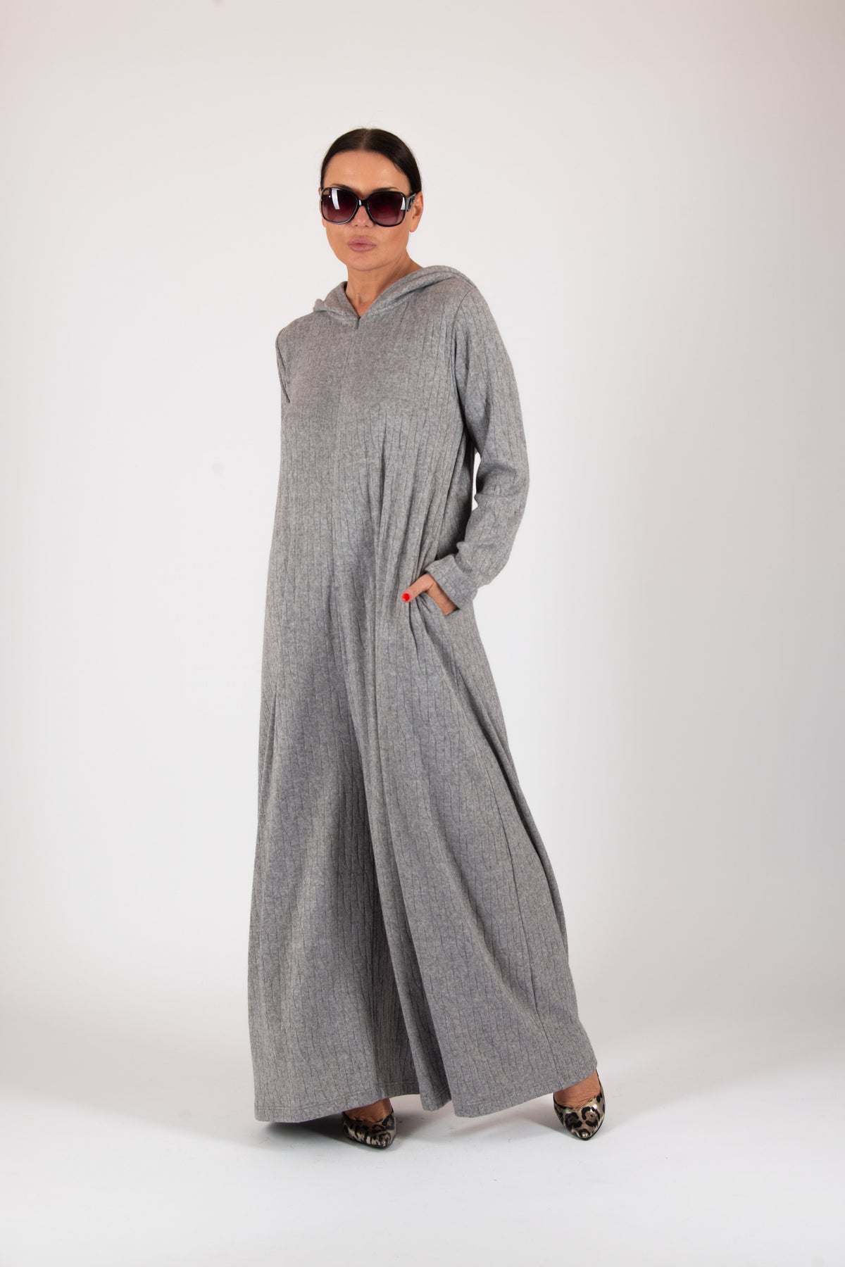 knitted hooded jumpsuit #light-grey