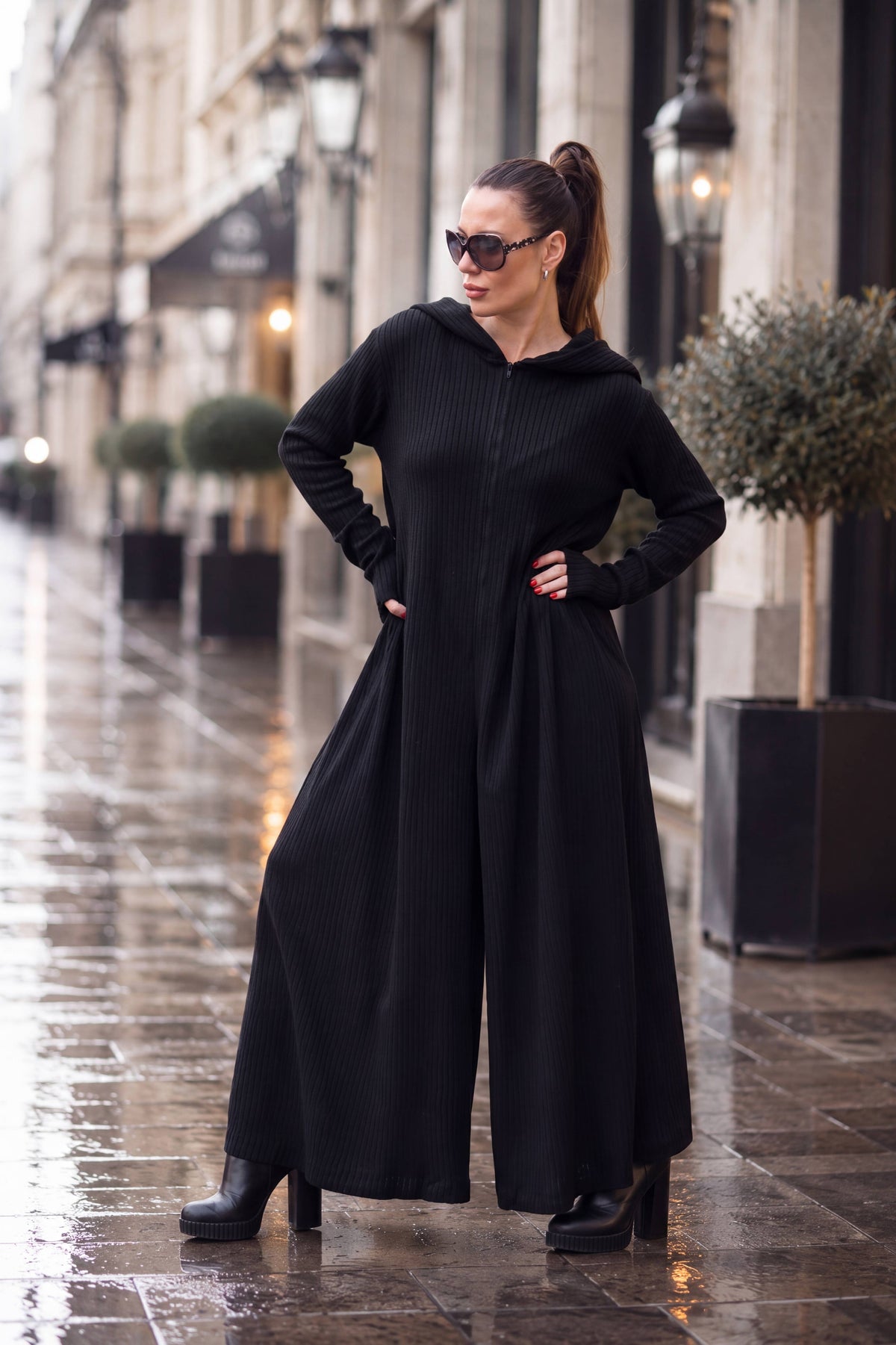 black knitted jumpsuit #black