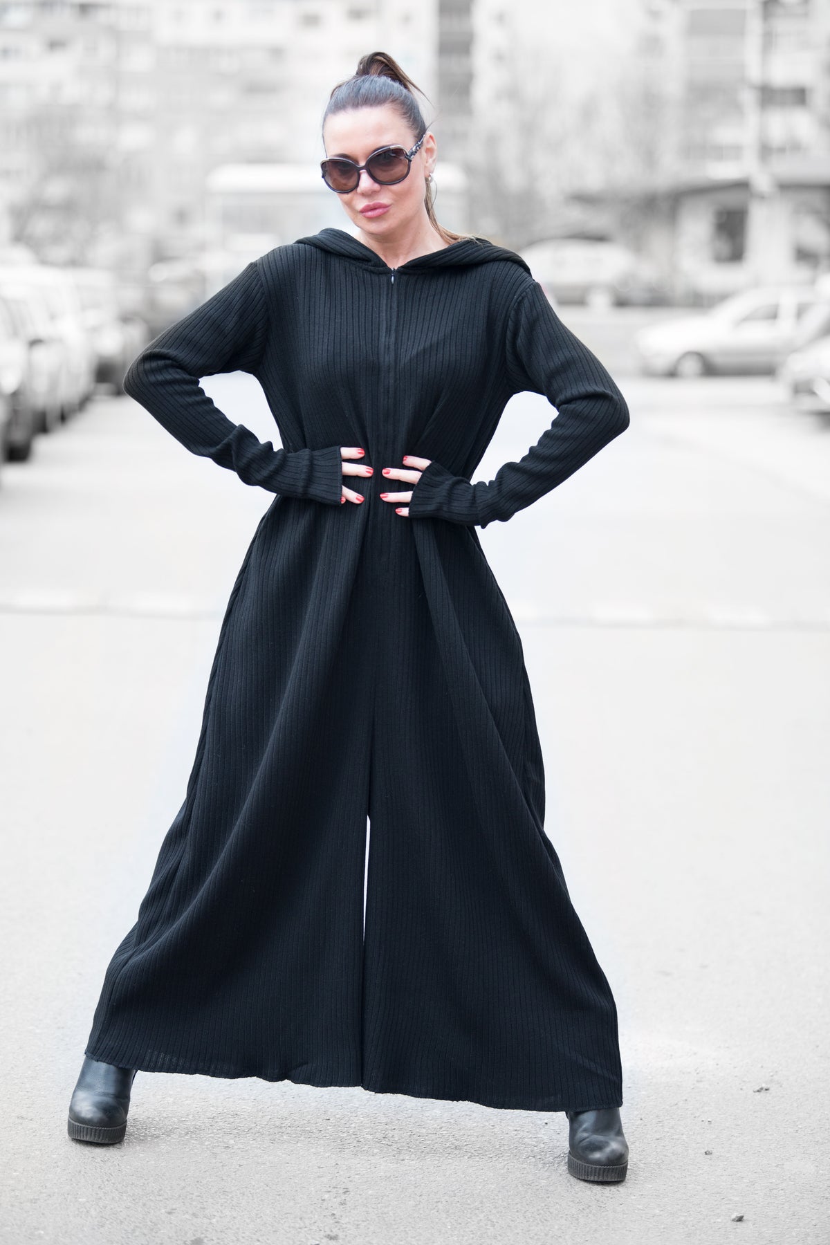 Black knitted jumpsuit #black