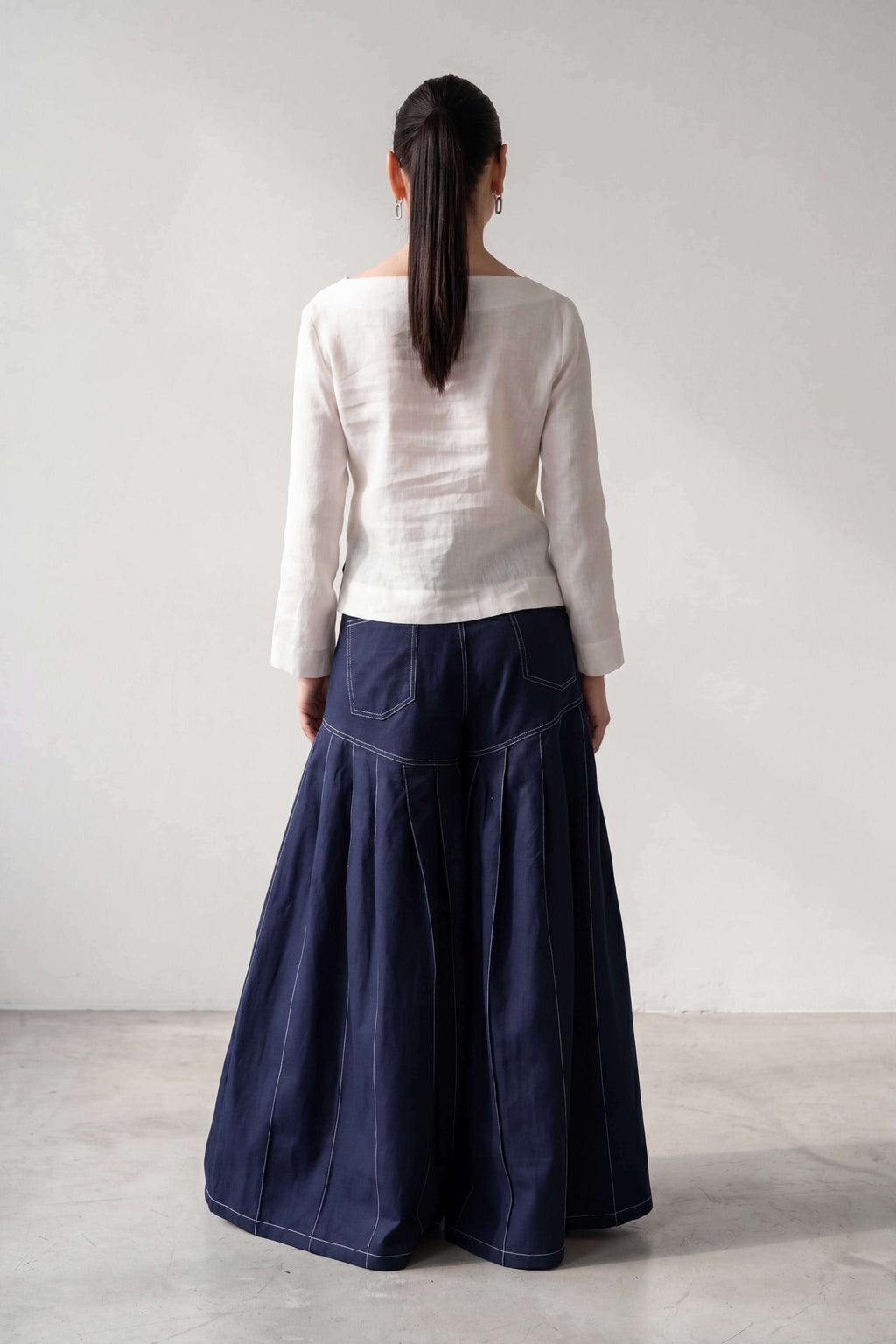 Linen wide leg pants #dark-blue