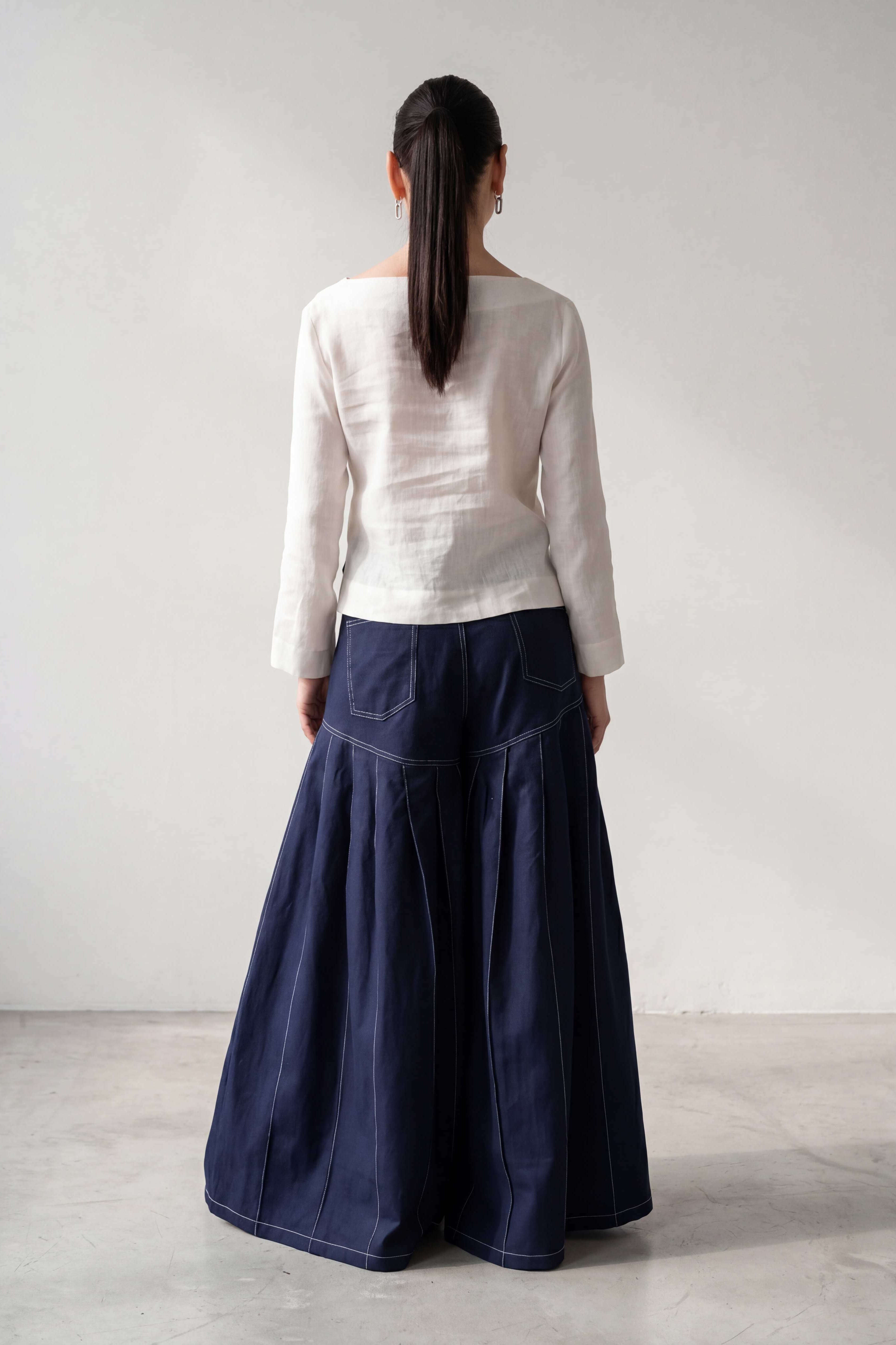 Linen wide leg pants #dark-blue
