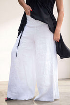 Linen wide leg pants #white