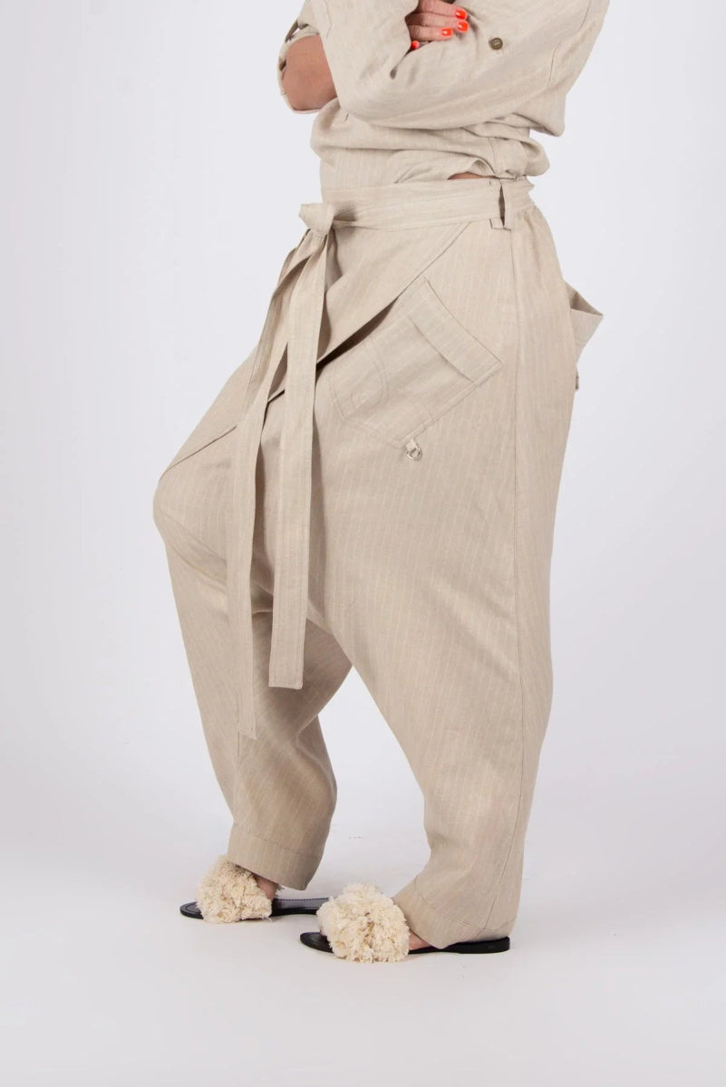 LESILA DROP CROTCH LINEN PANTS - EUG Fashion