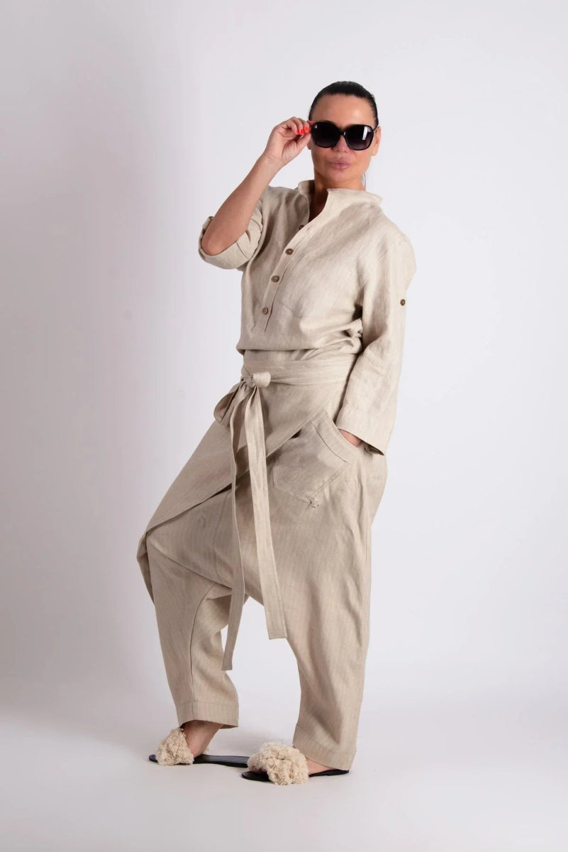 LESILA DROP CROTCH LINEN PANTS - EUG Fashion
