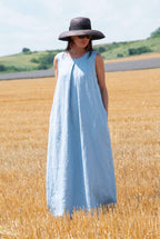 light blue linen long dress #light-blue