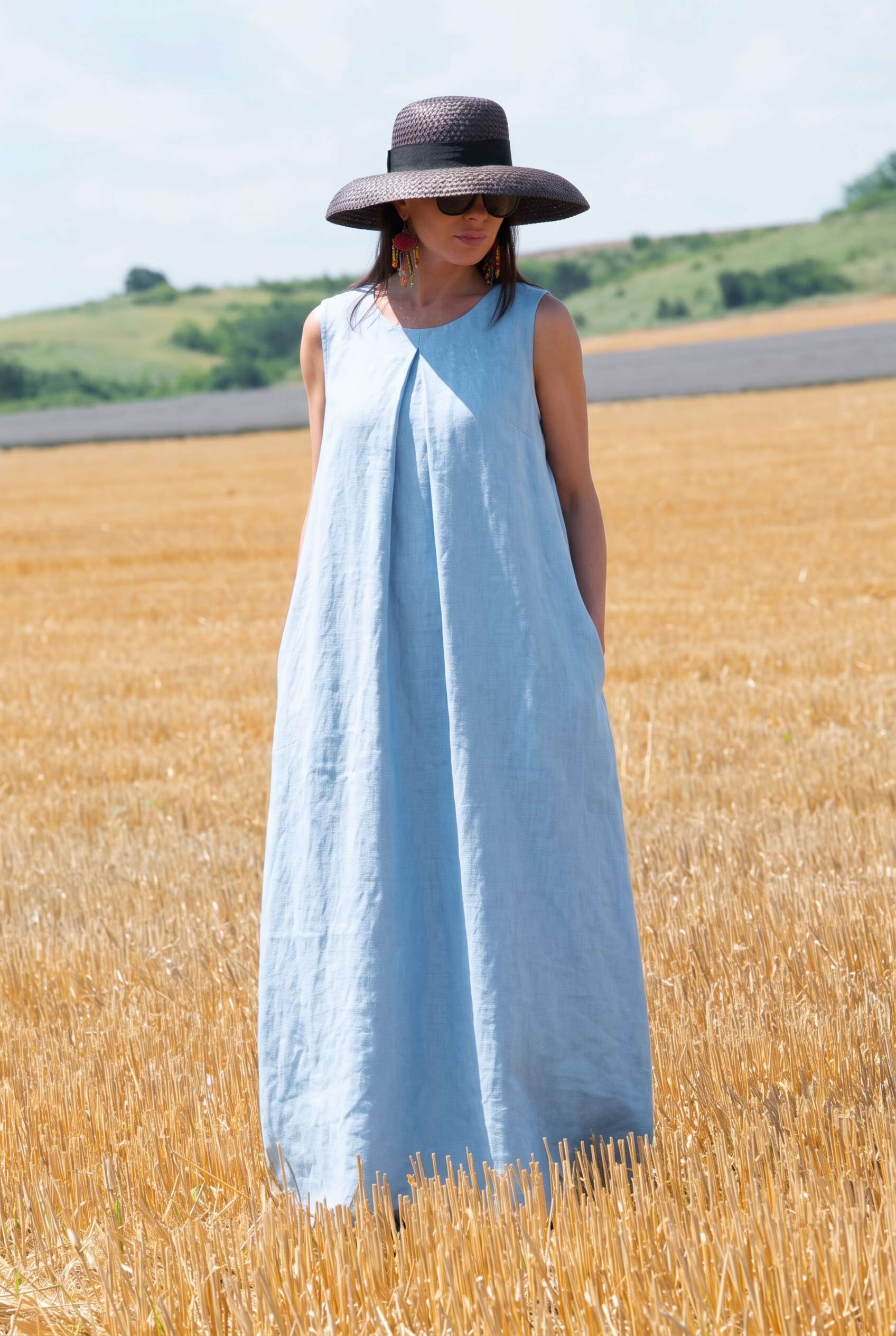 light blue linen long dress #light-blue