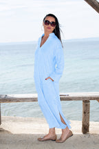 Linen long boho dress - EUG fashion #light-blue