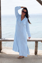Linen long boho dress - EUG fashion #light-blue