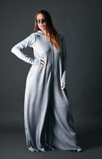 Light Grey Knitted Hooded Jumpsuit LINA - EUG Fashion