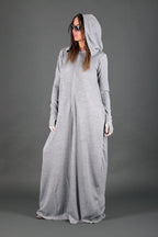 Light Grey Knitted Hooded Jumpsuit LINA - EUG Fashion