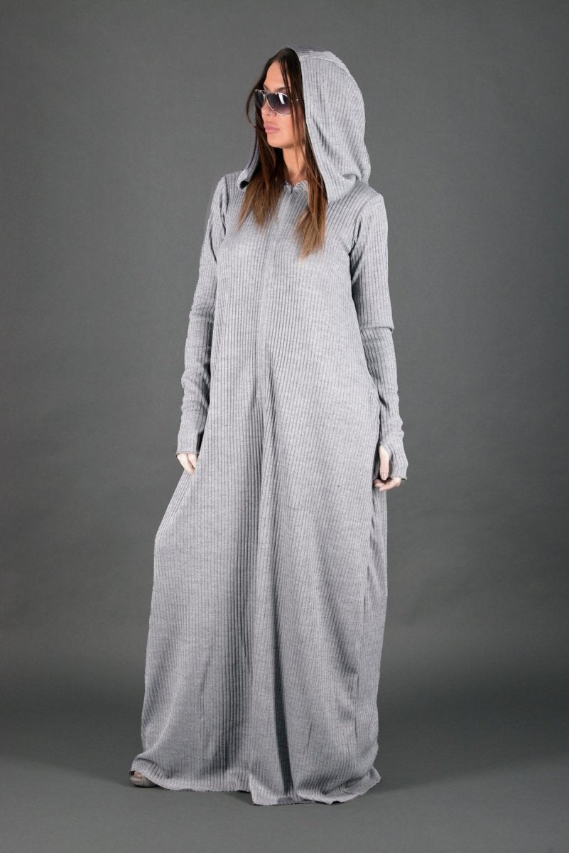 Light Grey Knitted Hooded Jumpsuit LINA - EUG Fashion