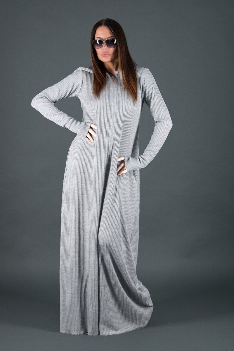 Light Grey Knitted Hooded Jumpsuit LINA - EUG Fashion