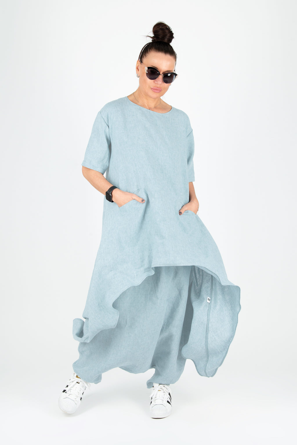 wide linen set - eug fashion #light-blue