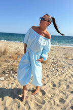 light blue linen jumpsuit