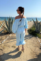 off shoulders linen jumpsuit #light-blue