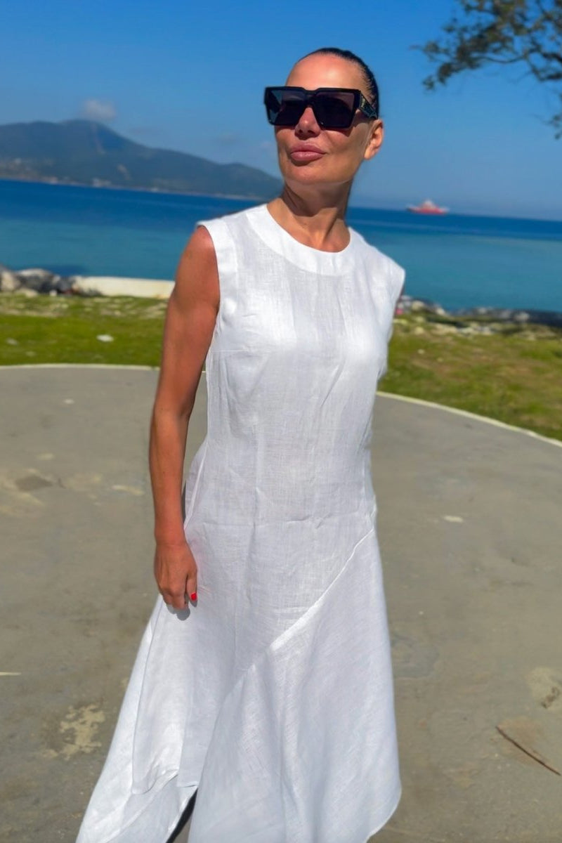 Linen Beige Dress KRISIA - EUG Fashion