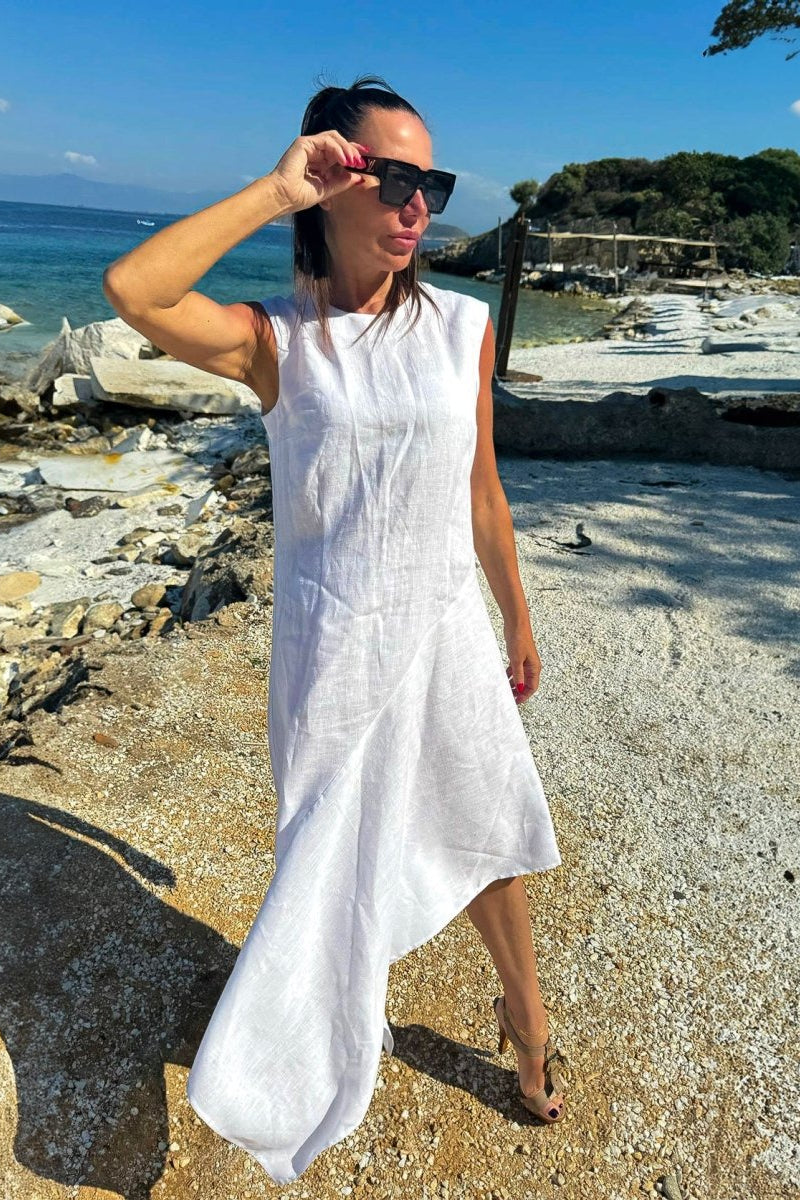 Linen Beige Dress KRISIA - EUG Fashion