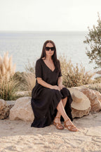 linen wide summer dress - EUG fashion #black