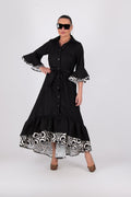 Linen Black Flounces Dress SALEM - EUG Fashion