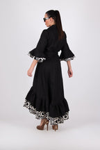 Linen Black Flounces Dress SALEM - EUG Fashion