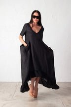 Linen Black Dress - Casablanca