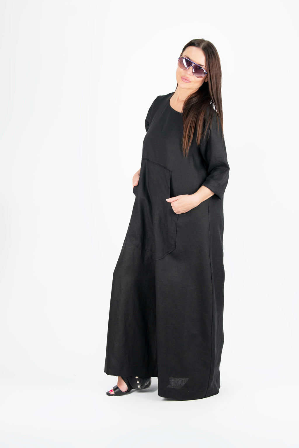 wide linen jumpsuit #black