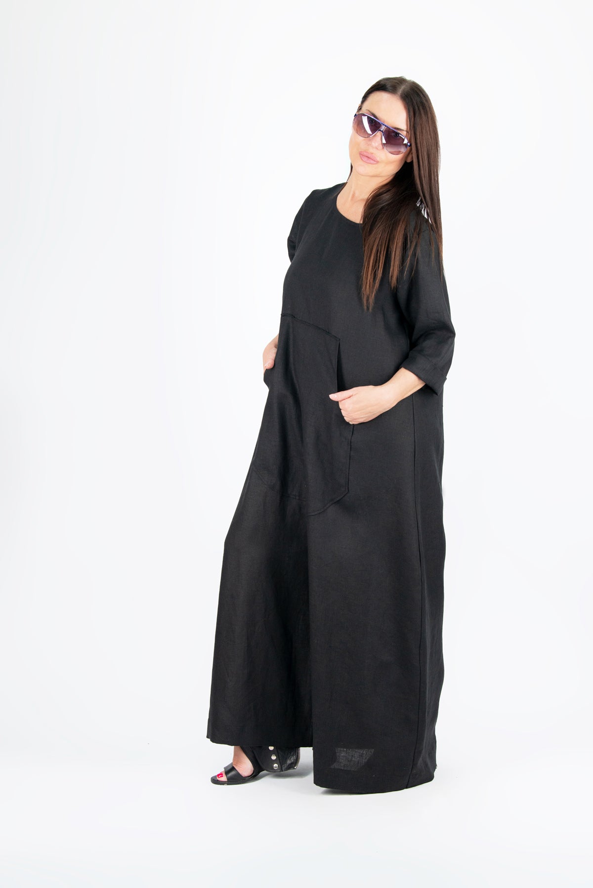 wide linen jumpsuit #black