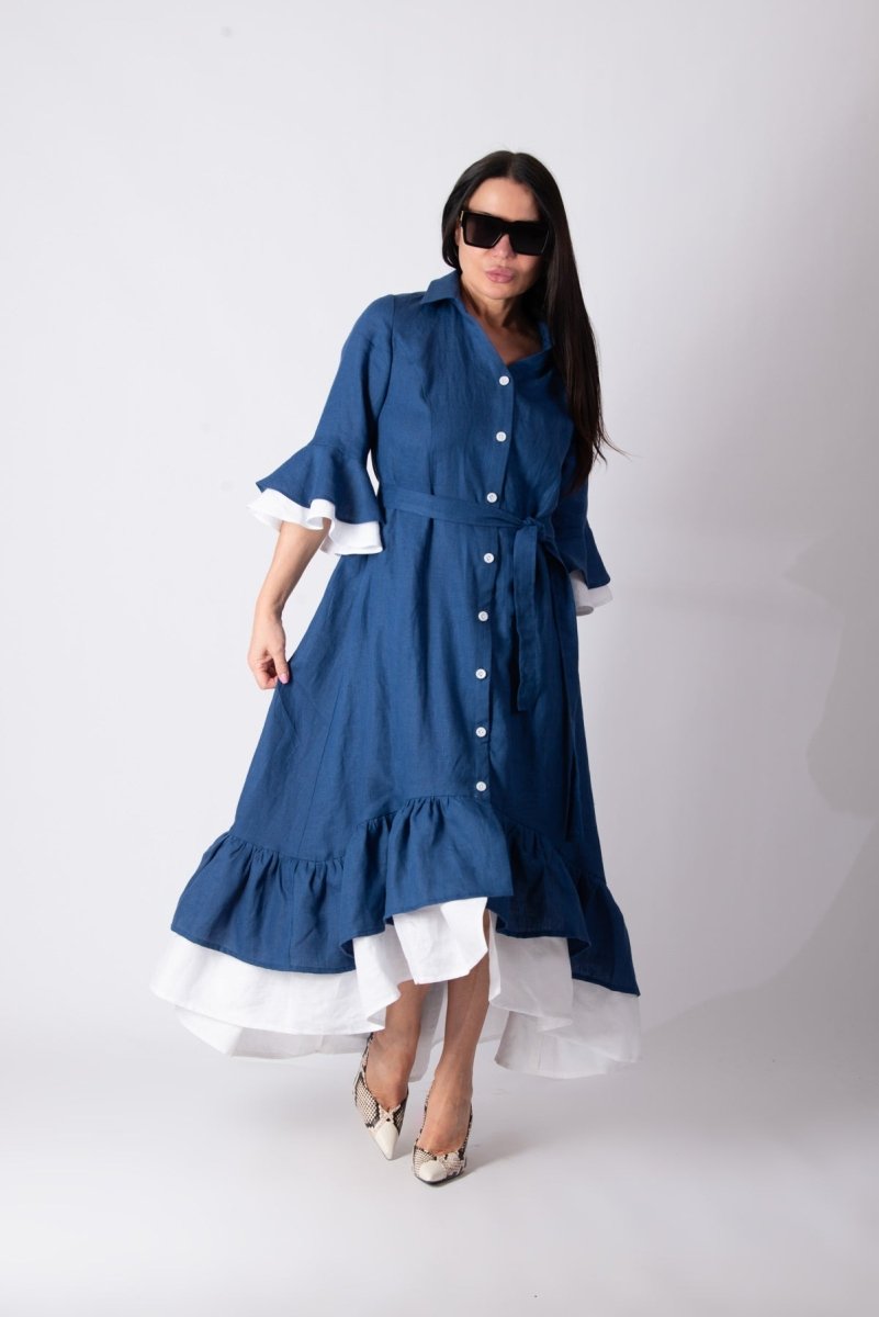 Linen Blue Dress SALEM - EUG Fashion EugFashion 