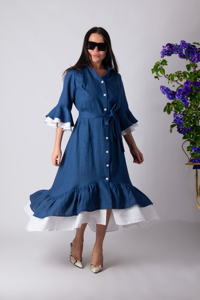 Linen Blue Dress SALEM - EUG Fashion EugFashion 