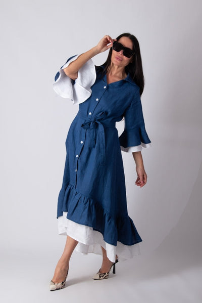 Linen Blue Dress SALEM - EUG Fashion EugFashion 