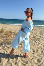off shoulders linen jumpsuit #light-blue