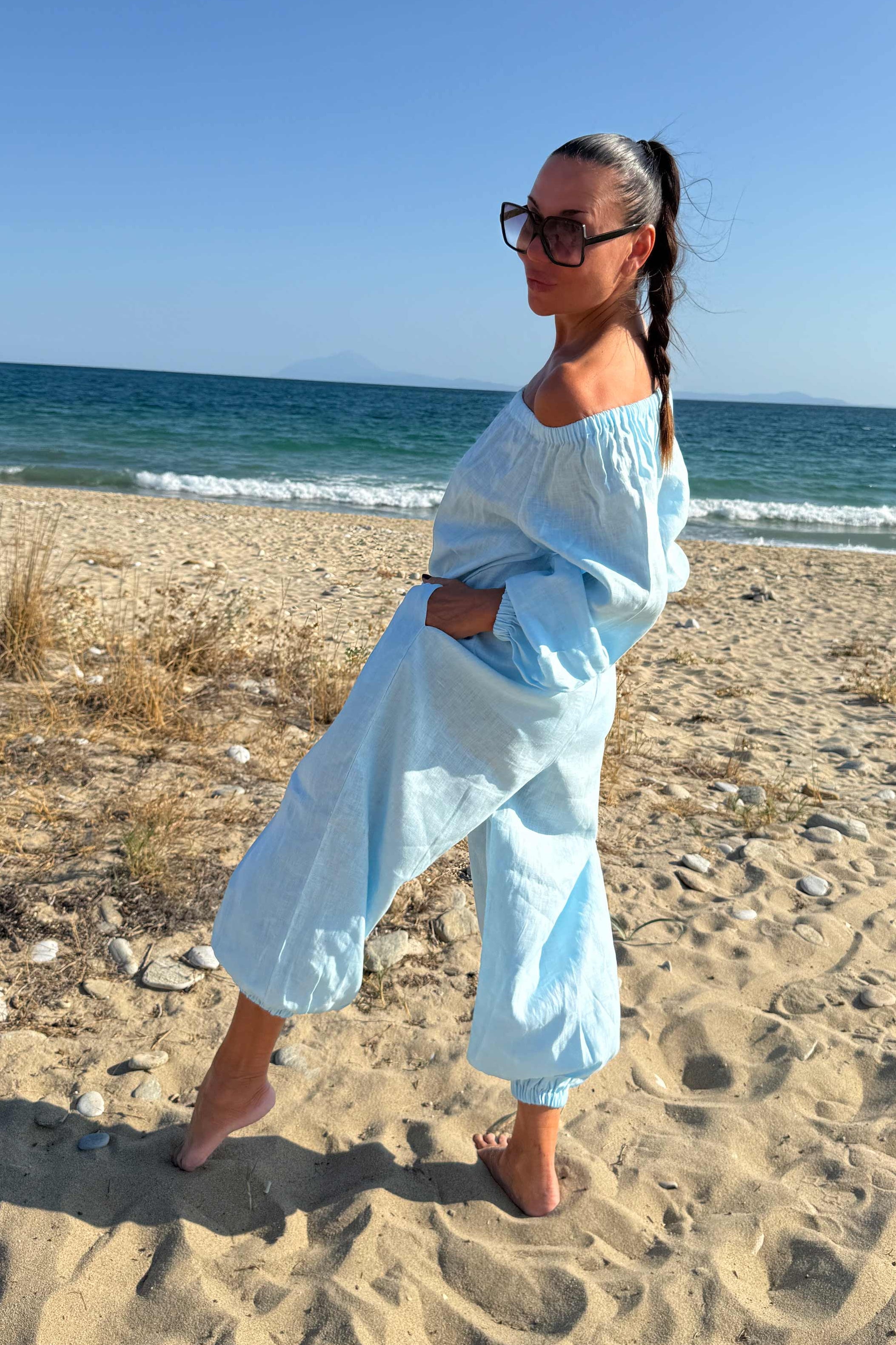 linen-blue-jumpsuit for woman