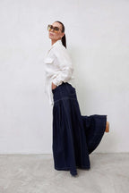 Linen wide leg pants #dark-blue