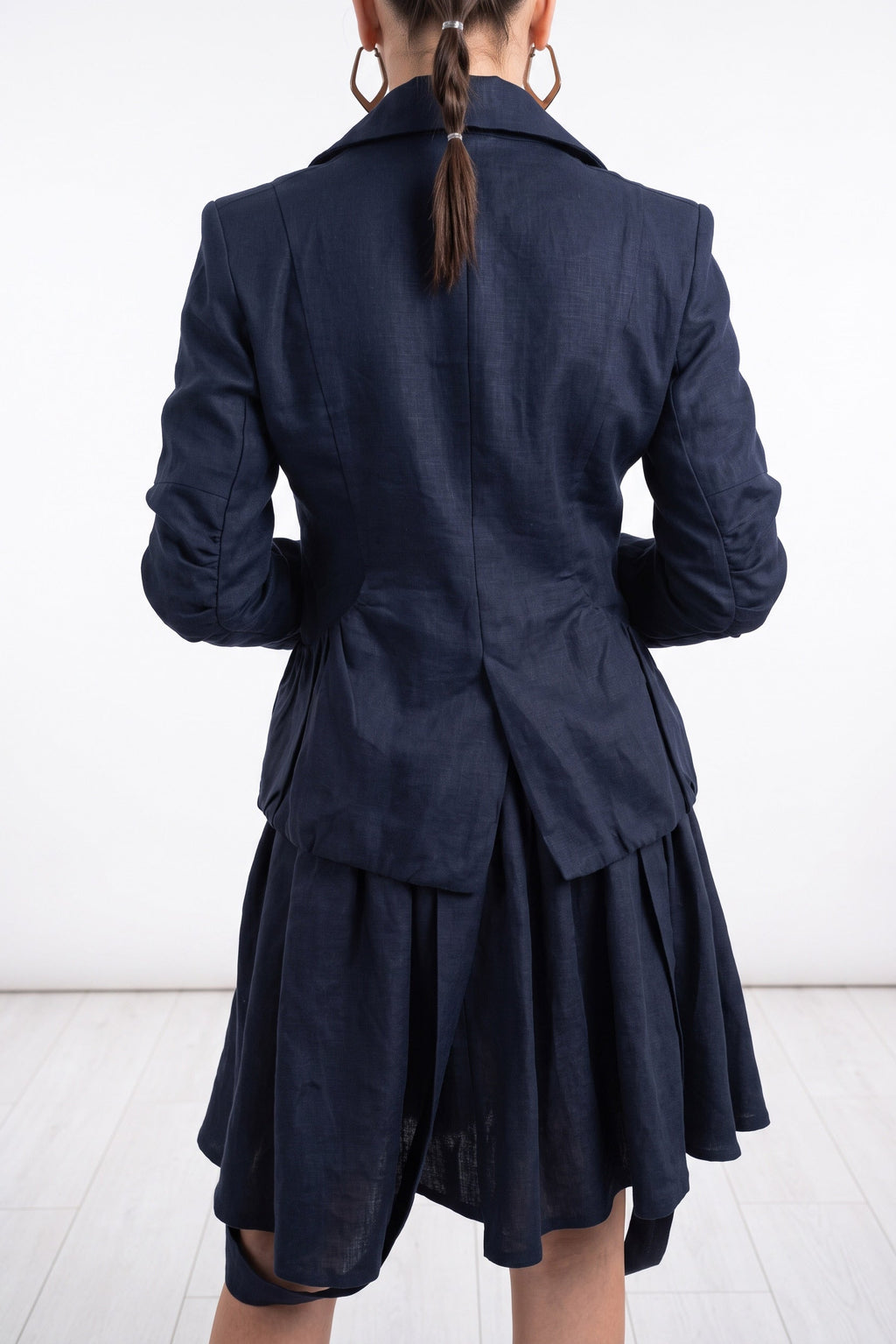 dark blue elegant linen jacket - eug fashion