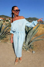 off shoulders linen jumpsuit #light-blue