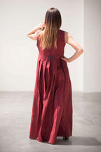 long-linen-dark-red-dress EUG fashion #dark-red