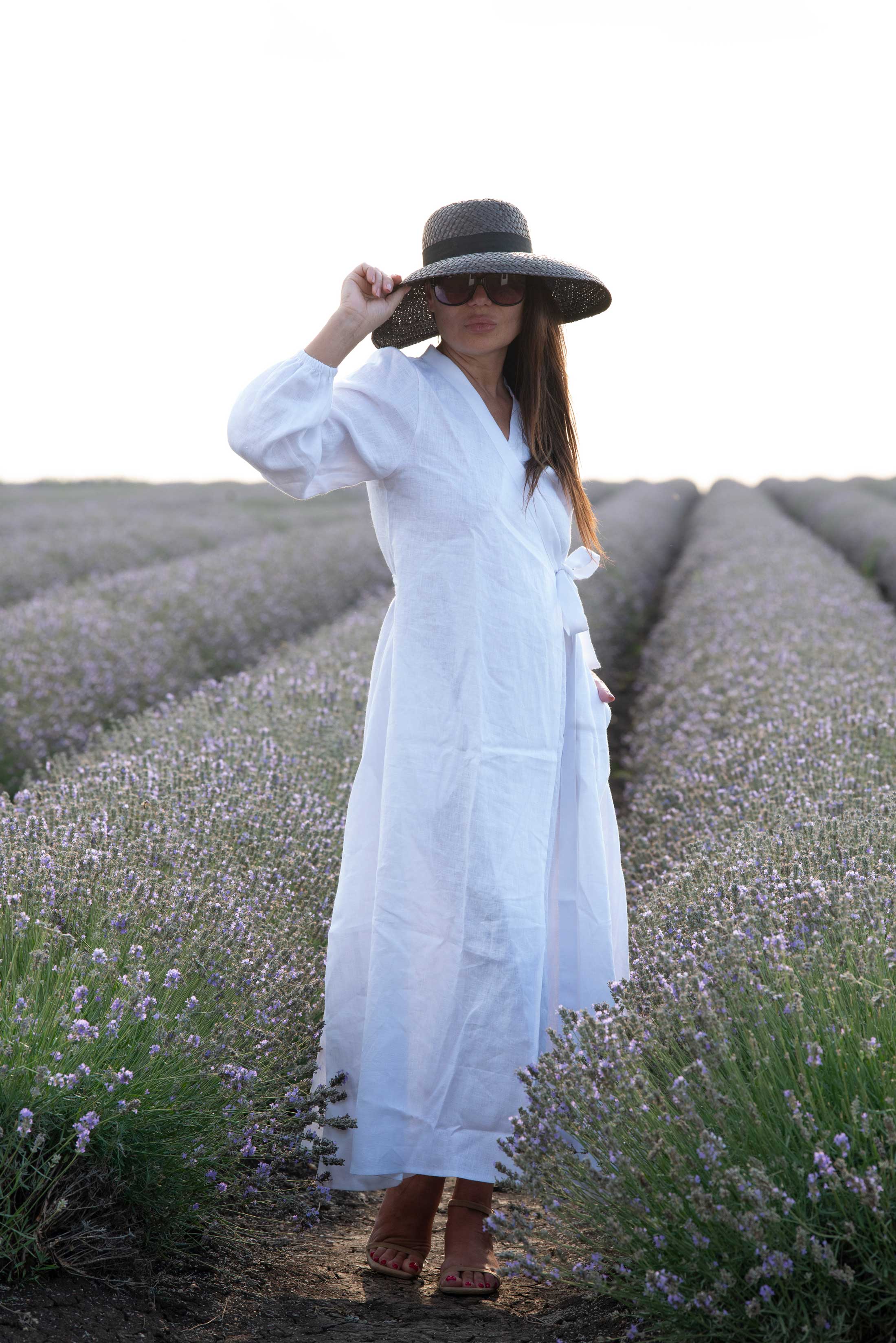 linen woman wrap dress Eug fashion- #white