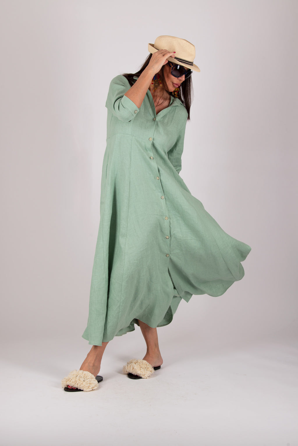 linen-shirt-long-dress #mint-green