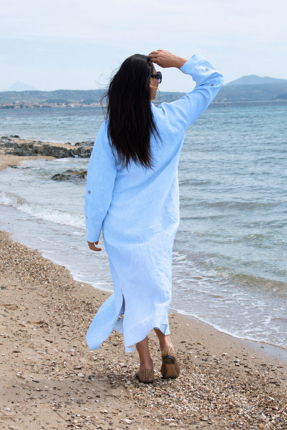 Linen long boho dress - EUG fashion #light-blue