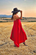 one shoulder linen dress #red