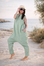 linen-harem-jumpsuit #mint-green