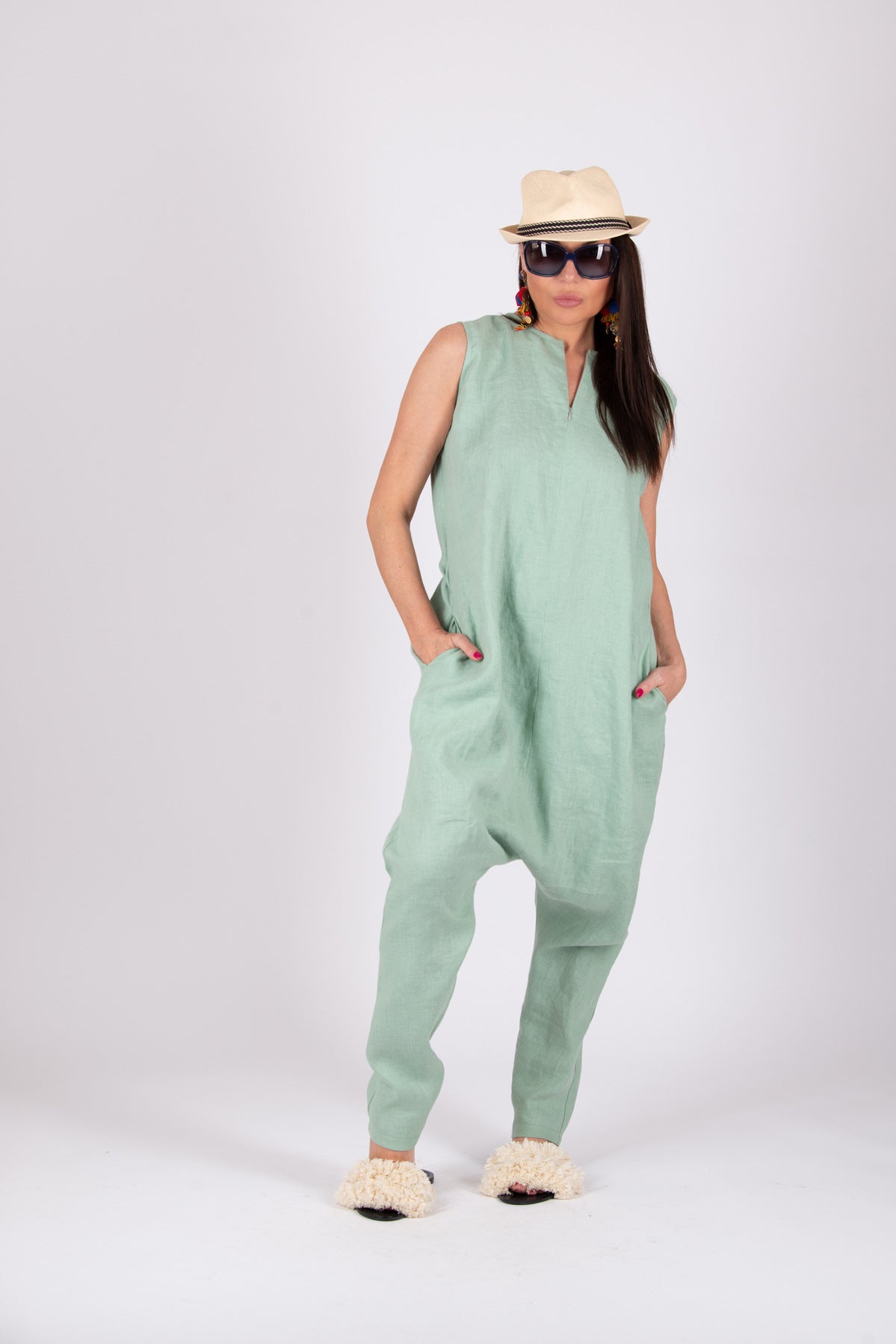 linen-harem-jumpsuit #mint-green