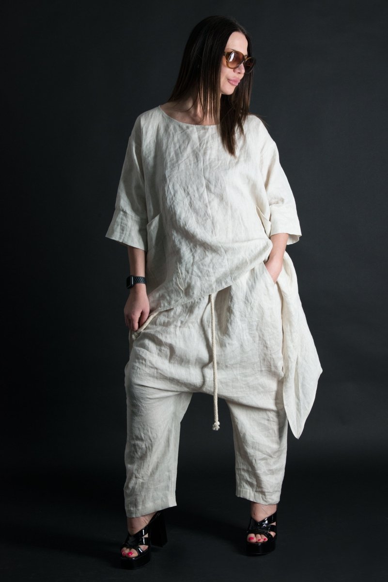 Linen Harem Loose Pants ALEXA - EUG FASHION EugFashion 