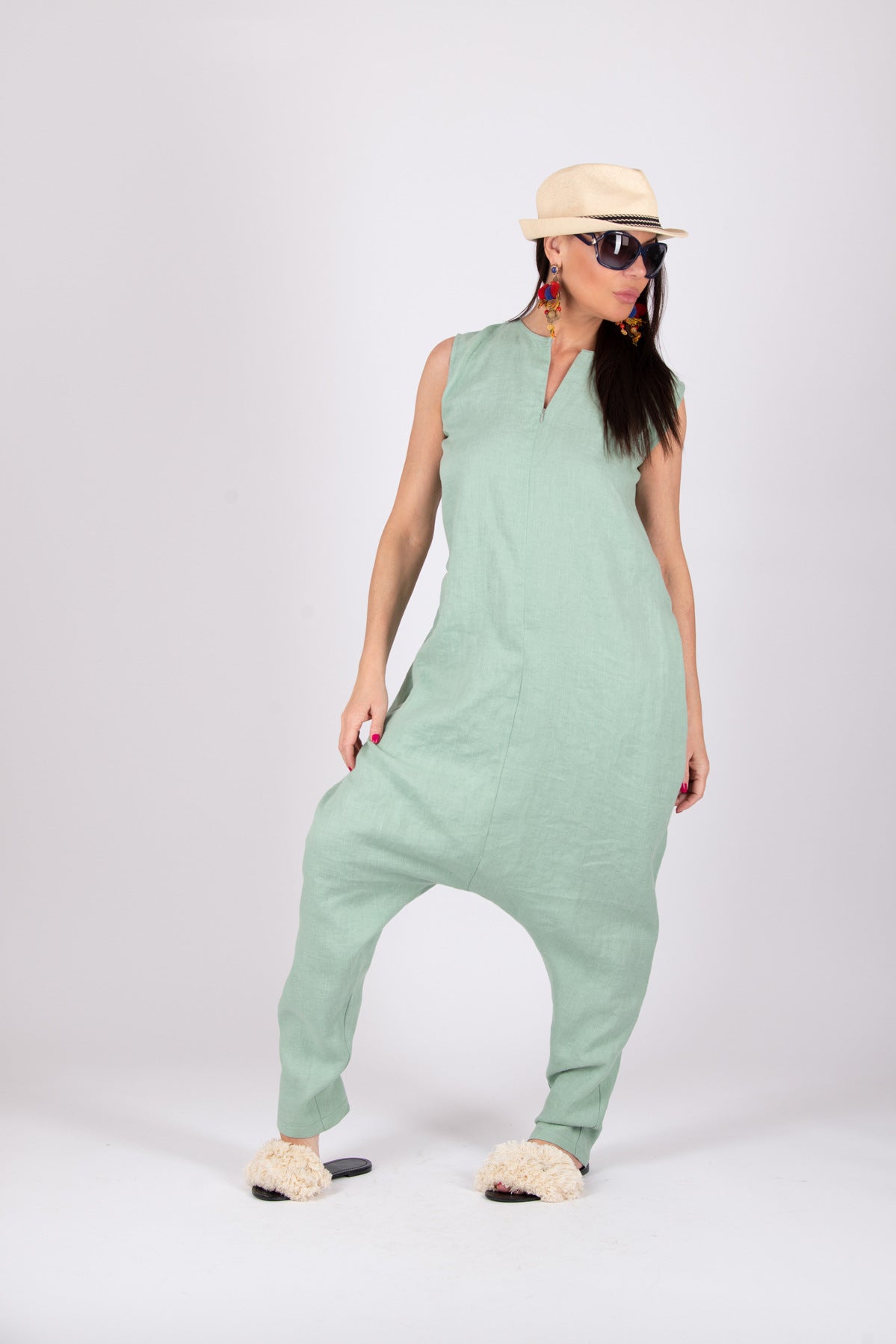 linen-harem-jumpsuit #mint-green