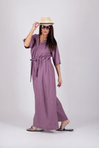 Hooded linen wide jumpsuit #smoky-purple